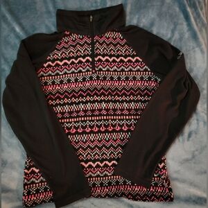 Columbia Girls Black and Pink Patterned Fleece /zipper/ Sweater Size M 10/12